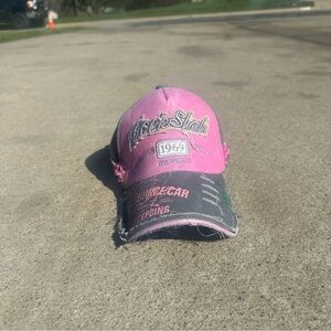 Pink and Gray Distressed Cap